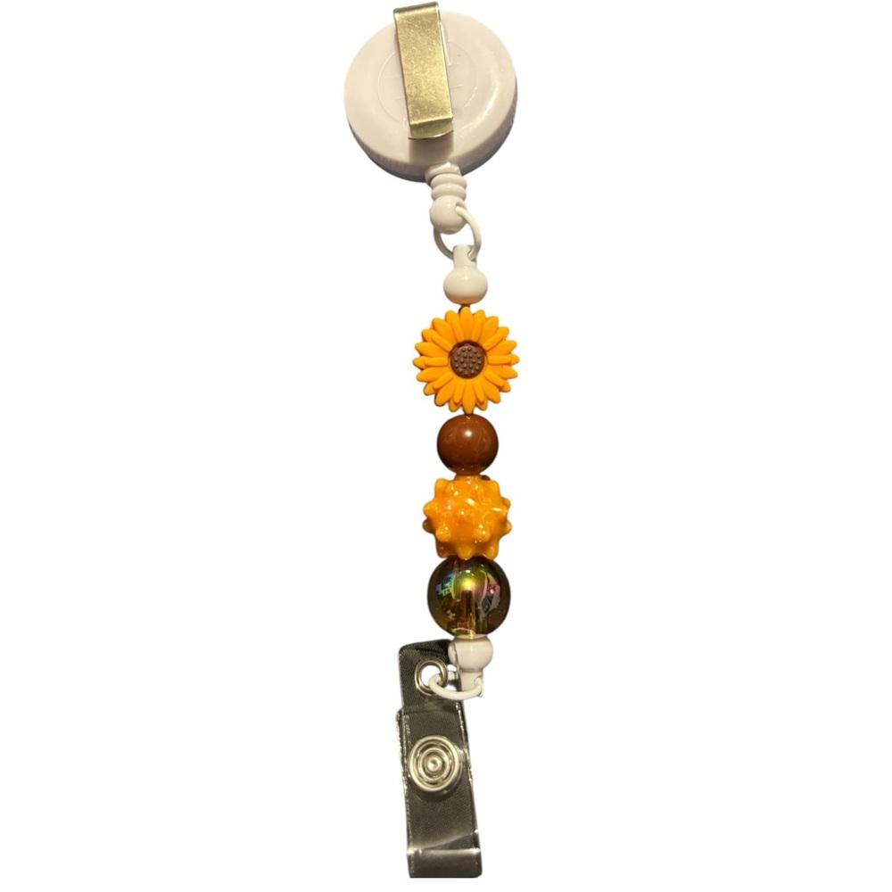 Sunflower Custom Designed Beaded Badge Reel - Picture 2 of 2